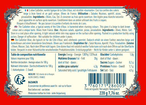 HUILERIE DES VALLEES - Olives de Nice AOP 220 g (pot)