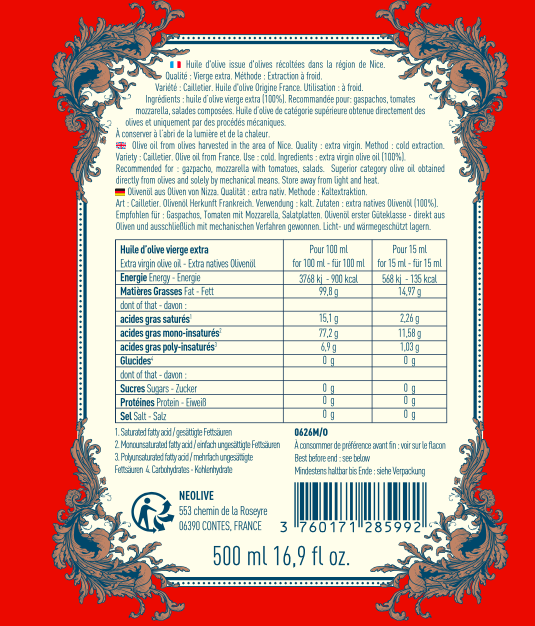 Huilerie des VALLEES - Huile d’olive de Nice AOP 500 ml