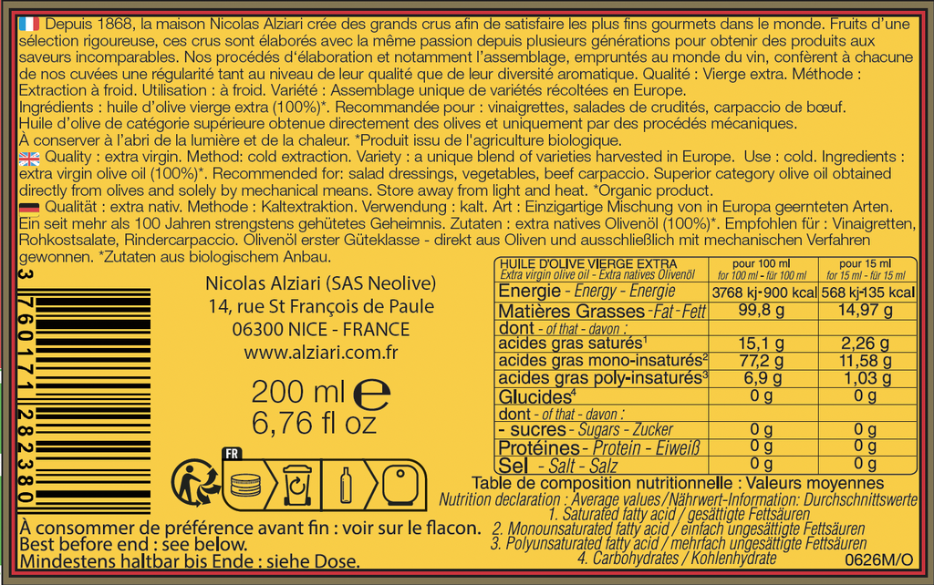 Huile d'olive cuvée Pauline 200 ml Bio*   