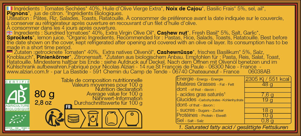 Pistou Rouge BIO 80g* - Alziari