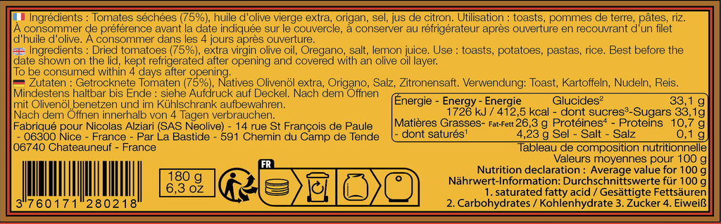 Supreme de tomates 180 gr - Alziari