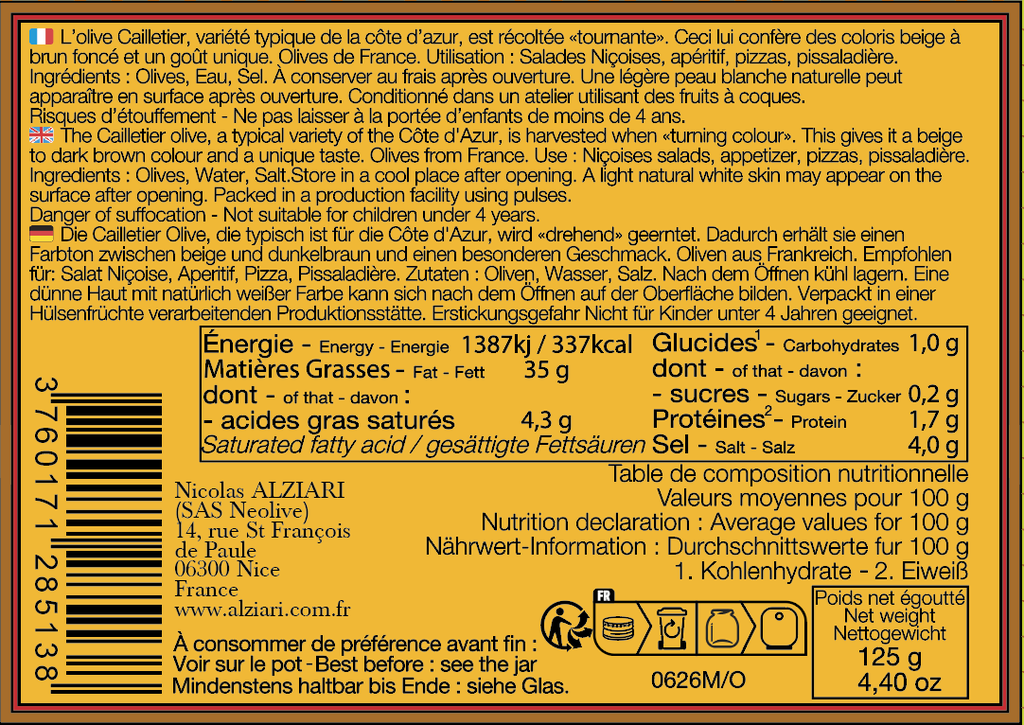 Olives de Nice AOP 125 g (pot) - Alziari