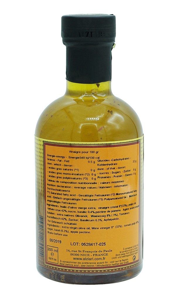 Vinaigrette pulpe tomates basilic 200 ml