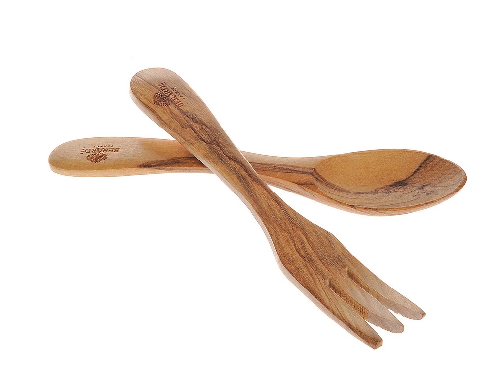 Couverts en bois d'olivier 17 cm 3 dents droit