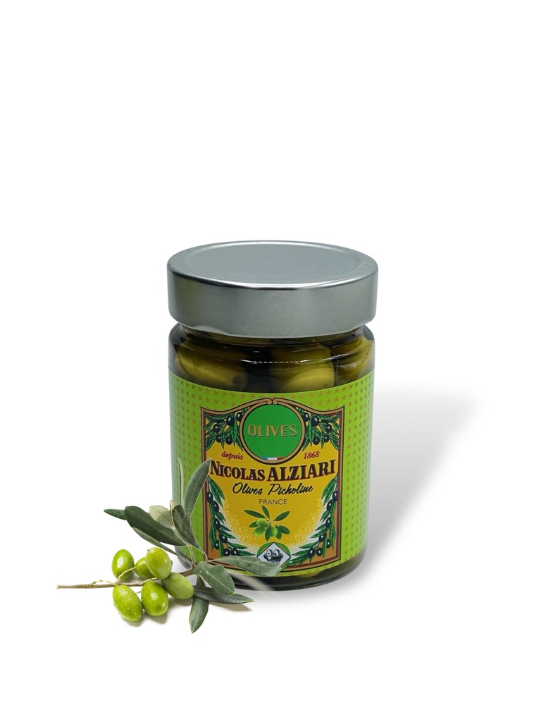 200g glass - green Picholine olives - Alziari -  20057000