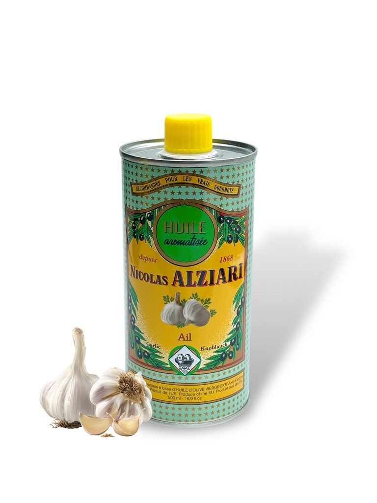 500ml Dose aromatisiertes Olivenöl Knoblauch - Alziari