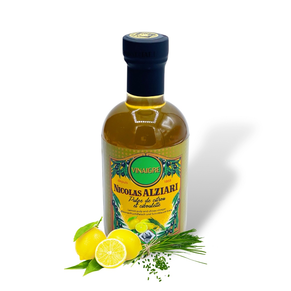 200 ml bottle lemon and chives pulp vinegar - Alziari -