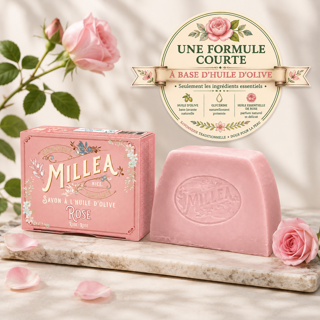 Savon solide à l’huile d’olive parfum ROSE 130 gr-  Millea
