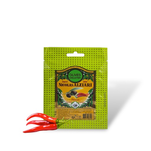 [5025] 60g sachet CAILLETIER olives with hot chili - Alziari