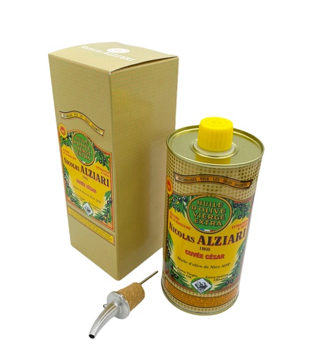 [1330] Box: 500ml tin Extra Virgin Olive Oil CUVÉE CESAR + cork pourer* - Alziari